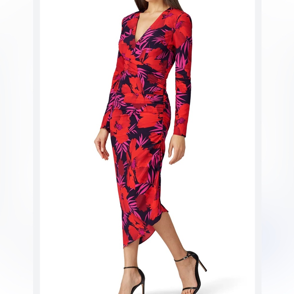 Veronica Beard Alvaro Floral Stretch Silk Poppy Multi Red Pink 6
